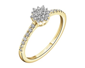 14 K Rhodium-Plated Yellow Gold Ring with Diamonds - 0,20 ct - fineness 14 K