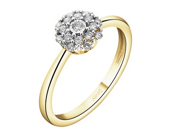 585 Yellow And White Gold Plated Ring with Diamonds - 0,15 ct - fineness 585