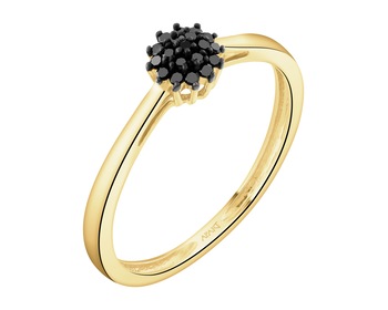 585 Yellow Gold Ruthenium-Plated Ring with Black Diamond, Treateds - 0,06 ct - fineness 585