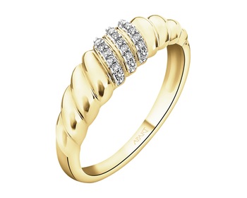 14 K Rhodium-Plated Yellow Gold Ring with Diamonds - 0,06 ct - fineness 14 K