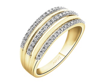 14 K Rhodium-Plated Yellow Gold Ring with Diamonds - 0,15 ct - fineness 14 K