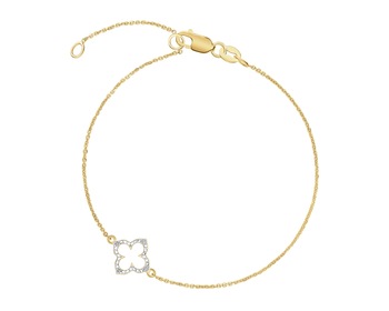 9 K Rhodium-Plated Yellow Gold Bracelet with Diamonds - 0,01 ct - fineness 9 K