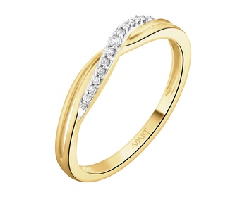 14 K Rhodium-Plated Yellow Gold Ring with Diamonds - 0,05 ct - fineness 14 K