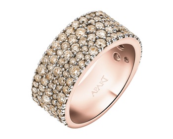 18 K Rhodium Plated Rose Gold Band Ring with Champagne Diamonds - 1,86 ct - fineness 18 K