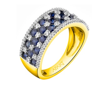 14 K Rhodium-Plated Yellow Gold Ring with Diamonds - fineness 14 K