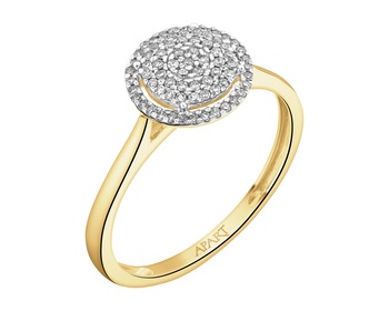 14 K Rhodium-Plated Yellow Gold Ring with Diamonds - 0,15 ct - fineness 14 K