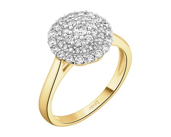 14 K Rhodium-Plated Yellow Gold Ring with Diamonds - 0,50 ct - fineness 14 K