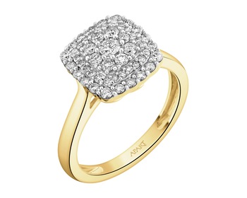 14 K Rhodium-Plated Yellow Gold Ring with Diamonds - 0,50 ct - fineness 14 K