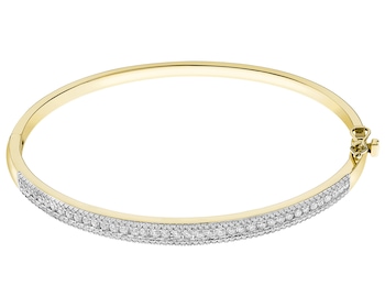 14 K Rhodium-Plated Yellow Gold Rigid Bracelet with Diamonds - 1,00 ct - fineness 14 K