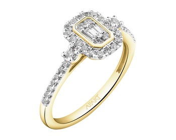 14 K Rhodium-Plated Yellow Gold Ring - 0,29 ct - fineness 14 K