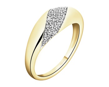 14 K Rhodium-Plated Yellow Gold Ring with Diamonds - 0,15 ct - fineness 14 K