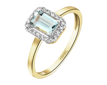 14 K Rhodium-Plated Yellow Gold Ring with Diamonds - fineness 14 K