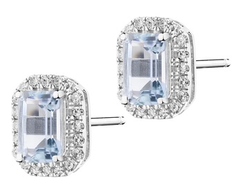 14 K Rhodium-Plated White Gold Earrings with Diamonds - fineness 14 K