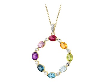 9 K Rhodium-Plated Yellow Gold Pendant with Diamonds - fineness 9 K