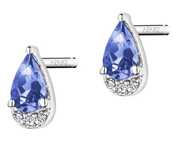 14 K Rhodium-Plated White Gold Earrings with Diamonds - fineness 14 K