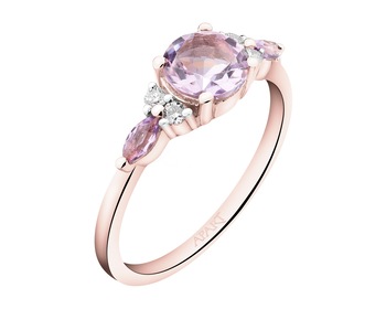 14 K Rhodium Plated Rose Gold Ring with Diamonds - fineness 14 K