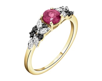 14 K Rhodium-Plated Yellow Gold Ring - fineness 14 K