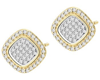 14 K Rhodium-Plated Yellow Gold Earrings with Diamonds - 0,25 ct - fineness 14 K