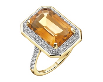 14 K Rhodium-Plated Yellow Gold Ring - fineness 14 K
