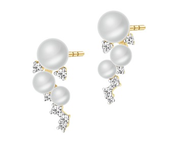 14 K Rhodium-Plated Yellow Gold Earrings  - fineness 14 K