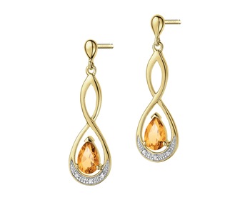 9 K Rhodium-Plated Yellow Gold Dangling Earring with Diamonds - fineness 9 K