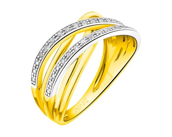 585 Yellow And White Gold Plated Ring with Diamonds - 0,08 ct - fineness 585