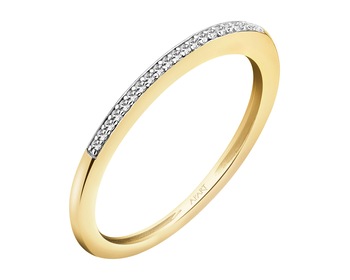 14 K Rhodium-Plated Yellow Gold Band Ring with Diamonds - 0,03 ct - fineness 14 K