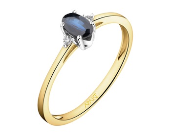 9 K Rhodium-Plated Yellow Gold Ring - fineness 9 K