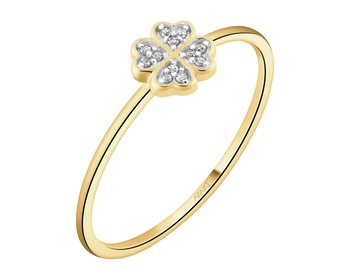 9 K Rhodium-Plated Yellow Gold Ring with Diamonds - 0,01 ct - fineness 9 K