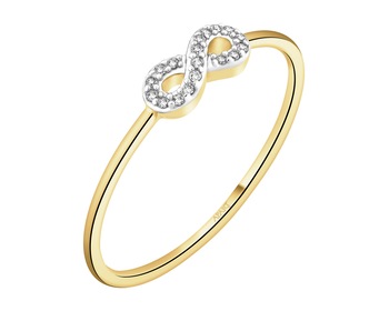 9 K Rhodium-Plated Yellow Gold Ring with Diamonds - 0,02 ct - fineness 9 K