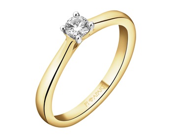 18 K Rhodium-Plated Yellow Gold Ring with Diamond - 0,18 ct - fineness 18 K