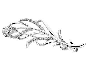 14 K Rhodium-Plated White Gold Brooch with Diamonds - 0,44 ct - fineness 14 K