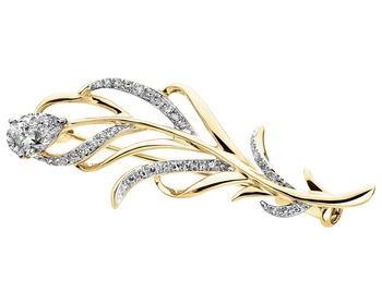 14 K Rhodium-Plated Yellow Gold Brooch with Diamonds - 0,44 ct - fineness 14 K