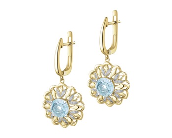 14 K Rhodium-Plated Yellow Gold Earrings - fineness 14 K