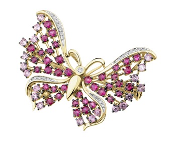 14 K Rhodium-Plated Yellow Gold Brooch with Diamonds - fineness 14 K