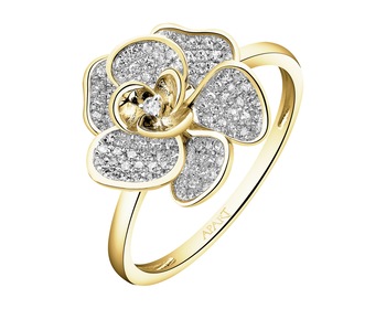 14 K Rhodium-Plated Yellow Gold Ring with Diamonds - 0,27 ct - fineness 14 K