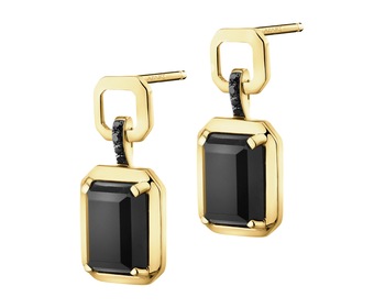 14 K Yellow Gold Dangling Earring with Black Diamond, Treateds - fineness 14 K
