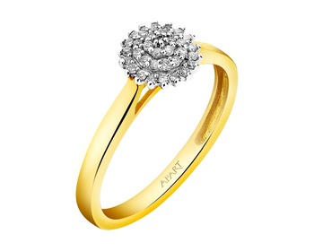 14 K Rhodium-Plated Yellow Gold Ring with Diamonds - 0,11 ct - fineness 14 K