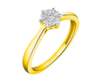 14 K Rhodium-Plated Yellow Gold Ring with Diamonds - 0,16 ct - fineness 14 K