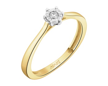 585 Yellow And White Gold Plated Ring with Diamond - 0,05 ct - fineness 585