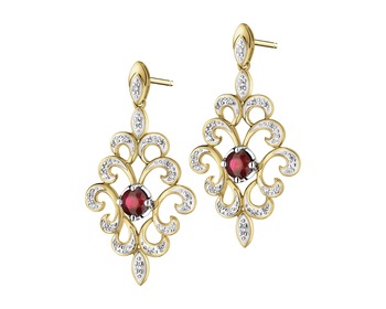 14 K Rhodium-Plated Yellow Gold Earrings with Diamonds - fineness 14 K