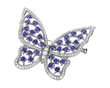 White gold brooch with brilliants and Ceylon sapphires - butterfly - fineness 18 K