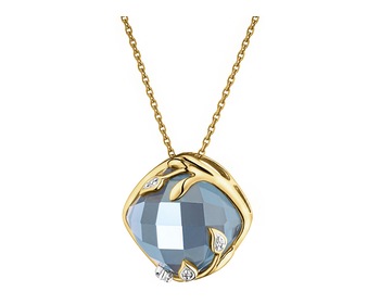 Gold pendant with diamonds and topaz (London Blue) - fineness 14 K