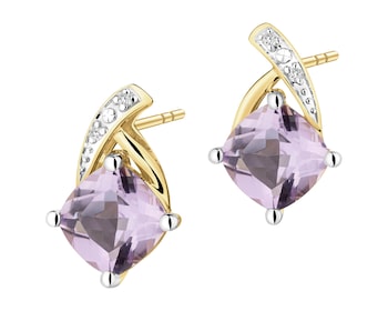 9 K Rhodium-Plated Yellow Gold Earrings  - fineness 9 K