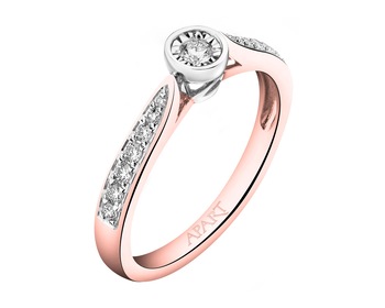 585 Rhodium Plated Rose & White Gold Ring with Diamonds - 0,20 ct - fineness 585