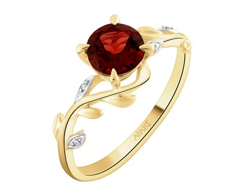 9 K Rhodium-Plated Yellow Gold Ring  - fineness 9 K