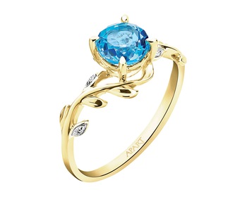 9 K Rhodium-Plated Yellow Gold Ring with Diamonds - fineness 9 K