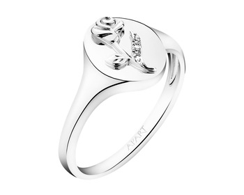 14 K Rhodium-Plated White Gold Signet Ring with Diamonds - 0,006 ct - fineness 14 K