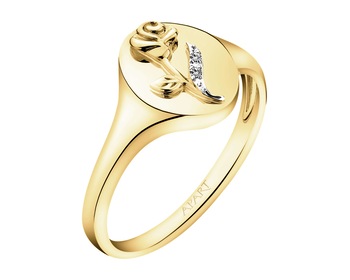 14 K Rhodium-Plated Yellow Gold Signet Ring with Diamonds - 0,006 ct - fineness 14 K