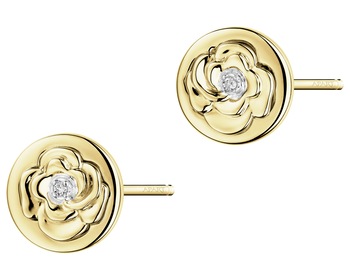 9 K Rhodium-Plated Yellow Gold Earrings with Diamonds - 0,008 ct - fineness 9 K